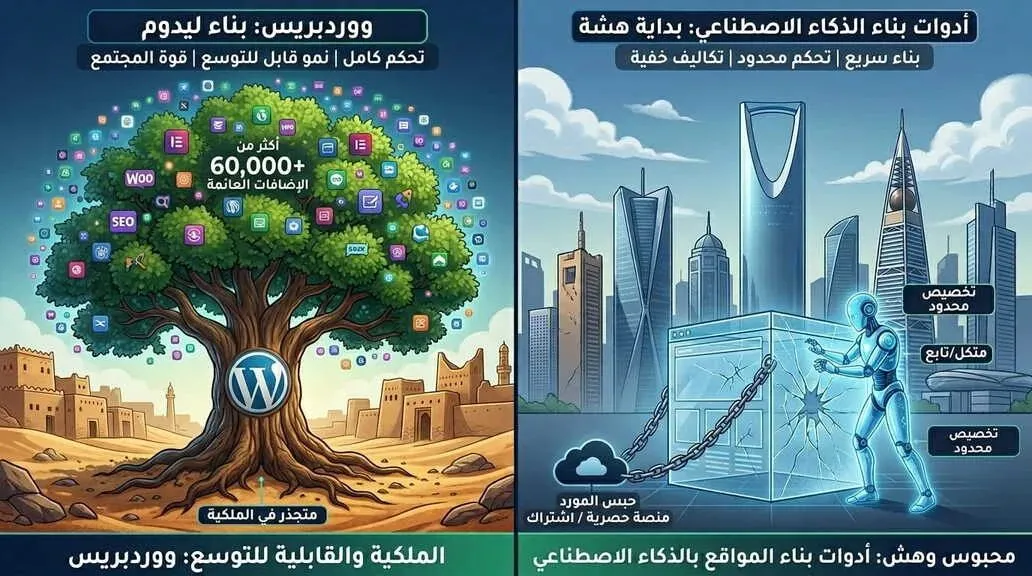 مقارنة بين ووردبريس ومواقع الذكاء الاصطناعي